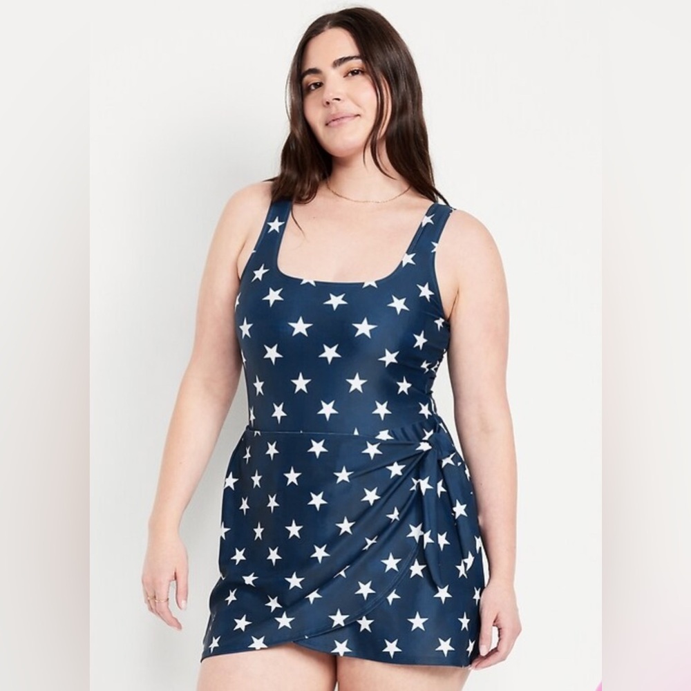 Old Navy Star Print Swim Dress Navy White Size XL NWT